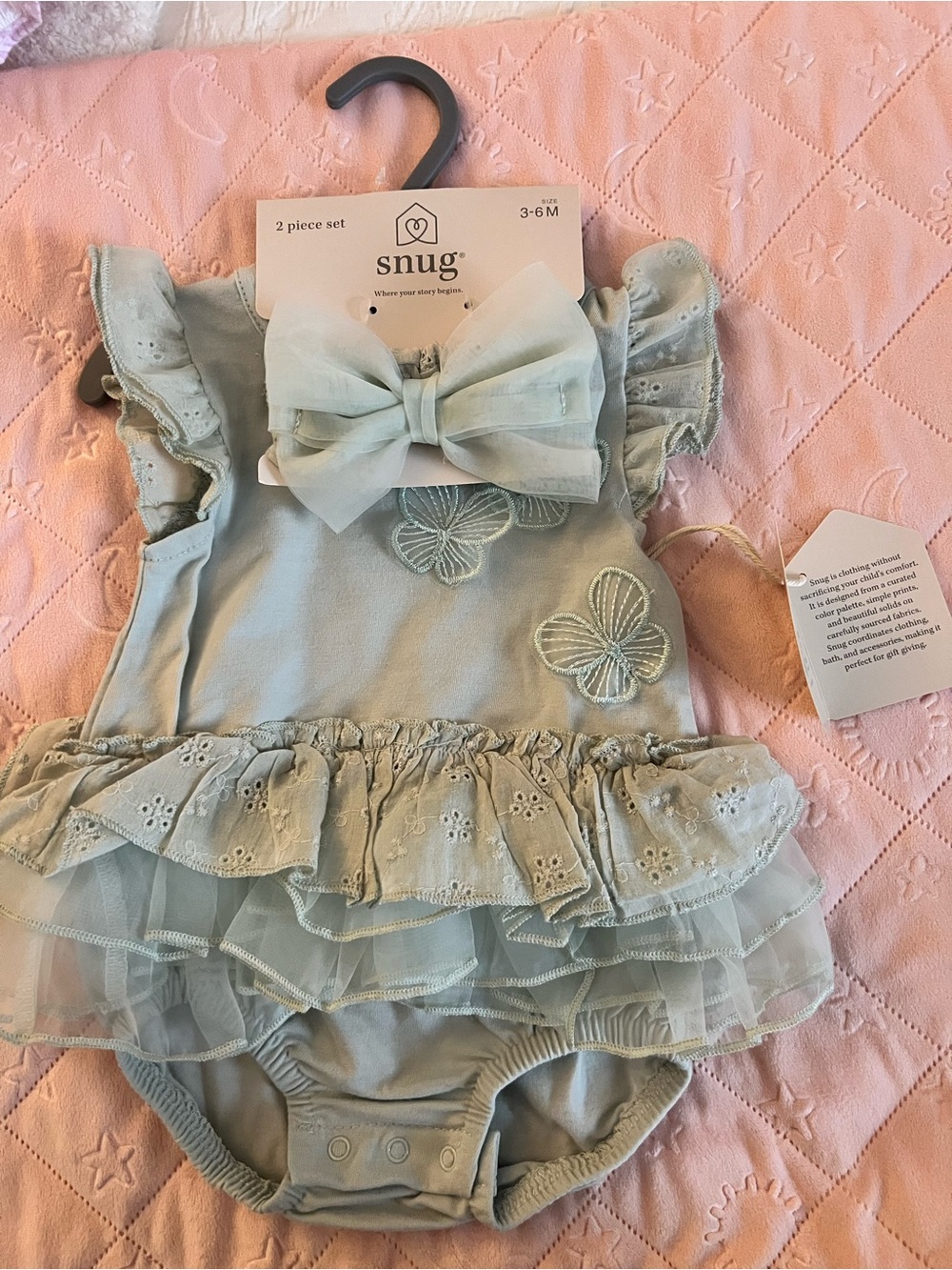 NWT Baby Girls Light Green Ruffle Romper with Bow - 3-6M